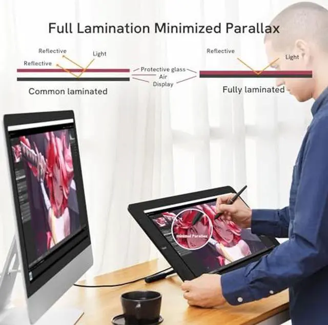 Alt view image 2 of 5 - Drawing Tablet with Screen,VEIKK VK2200PRO Drawing Monitor,21.5 Inch Full-Laminated Screen,with 2 Customized Quick Dials,8 Shortcut Keys and Adjustable Stand (92% NTSC,+-60deg Tilt Function,120% sRGB)