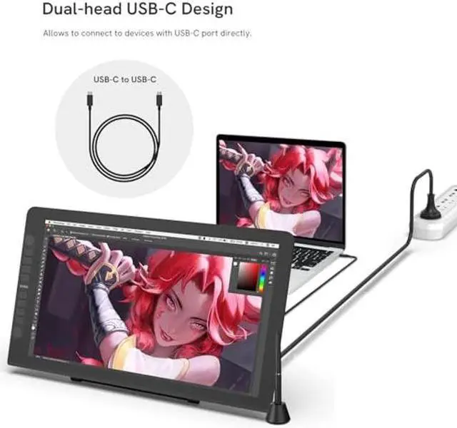 Alt view image 4 of 5 - Drawing Tablet with Screen,VEIKK VK2200PRO Drawing Monitor,21.5 Inch Full-Laminated Screen,with 2 Customized Quick Dials,8 Shortcut Keys and Adjustable Stand (92% NTSC,+-60deg Tilt Function,120% sRGB)