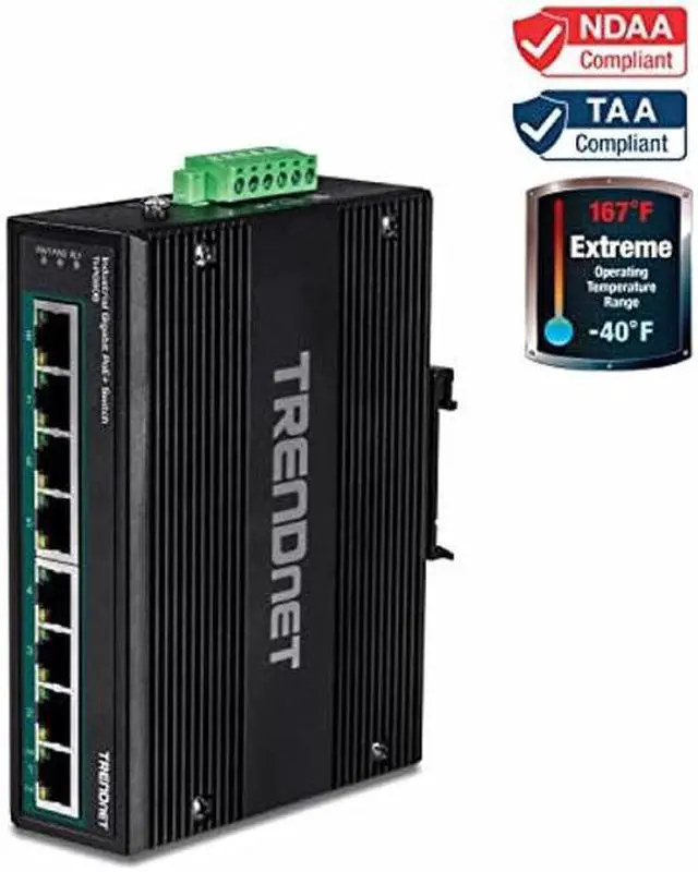Alt view image 2 of 5 - TRENDnet 8-Port Hardened Industrial Unmanaged Gigabit 10/100/1000Mbps DIN-Rail Switch w/ 8 x Gigabit PoE+ Ports, TI-PG80B, 24 - 56V DC Power inputs with Overload Protection, Lifetime Protection