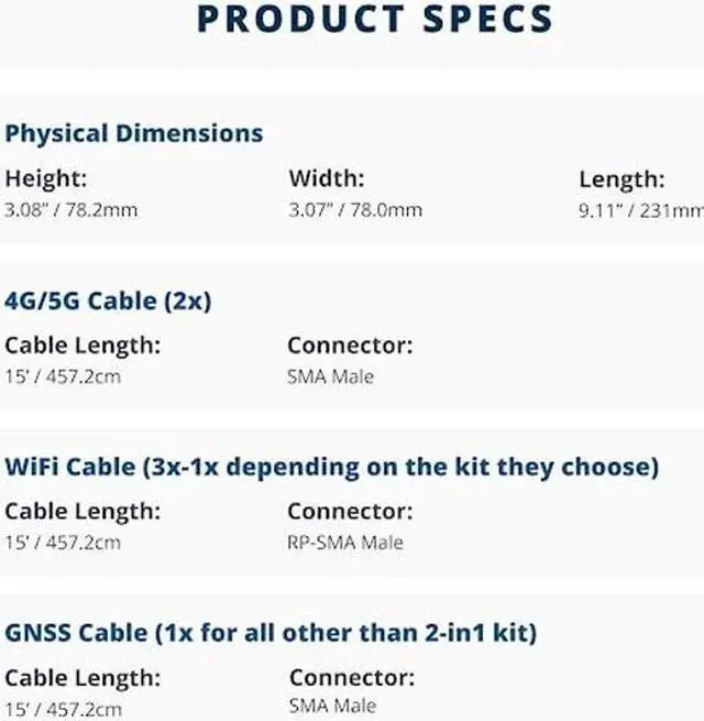 Alt view image 5 of 5 - Airgain MULTIMAX(tm) 2x2 MIMO 4G/5G 5-in-1 All-Weather High Performance Antenna - for Cisco, Cradlepoint, Digi, Peplink, Etc. (Threaded Bolt, Black, 15' Cables w/ 2X 5G, 2X Wi-Fi, 1x GNSS)