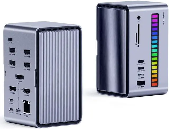 Main image of Hagibis Dual USB C Docking Station Triple Monitor, LED Strip Light USB-C Hub Type-C Adapter with 8K DP&HDMI, M.2 SSD Enclosure, 100W PD, USB 3.1, 1000Mbps RJ45 for MacBook Air Pro, Laptop (U100 Ultra)