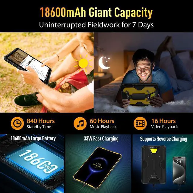 Alt view image 3 of 5 - Ulefone Armor Pad 2 Rugged Tablet, 18600mAh Battery(33W), 11-inch 2K Screen, IP68/69K, 16GB + 256GB + 2TB, 750LM Camping Light, 48MP Waterproof Camera, Dual 4G LTE, Fingerprint ID/WiFi 6/NFC - Orange