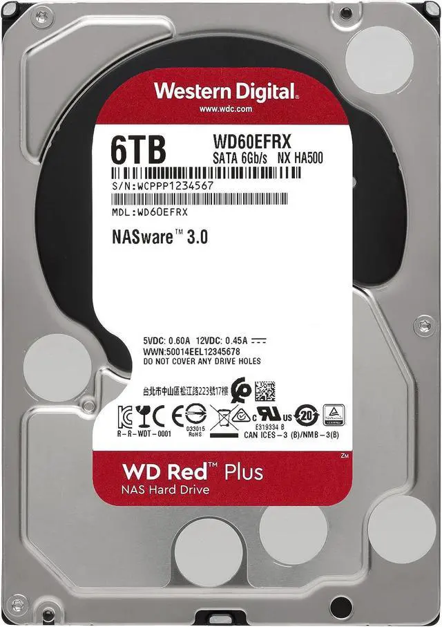 Alt view image 2 of 5 - Western Digital 6TB WD Red Plus NAS Internal Hard Drive HDD - 5400 RPM, SATA 6 Gb/s, CMR, 64 MB Cache, 3.5" - WD60EFRX