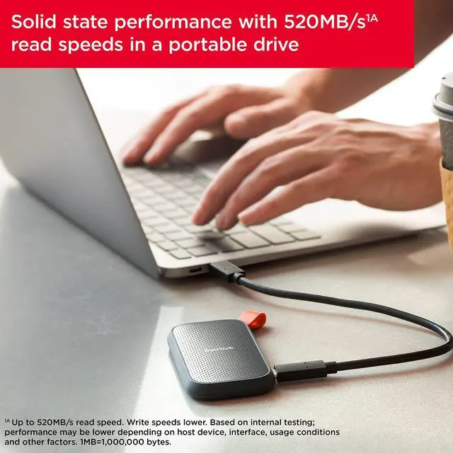 Alt view image 4 of 5 - SanDisk 2TB Portable SSD - Up to 520MB/s, USB-C, USB 3.2 Gen 2 - SDSSDE30-2T00-G25,Solid State Drive
