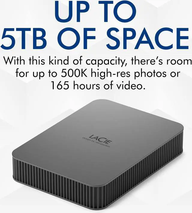 Alt view image 2 of 4 - LaCie Mobile Drive Secure 4TB External Hard Drive Portable HDD - Space Grey, USB-C 3.2, for PC and Mac, Post-Consumer Recycled, with Adobe All Apps Plan and Rescue Services (STLR4000400)