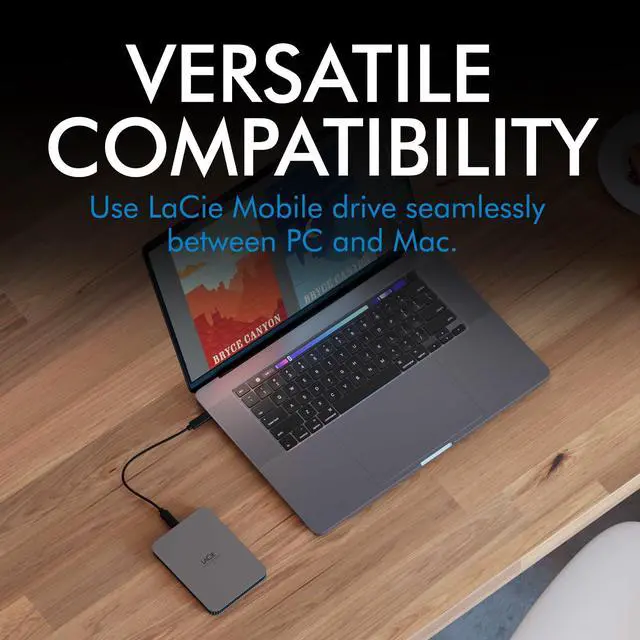 Alt view image 3 of 4 - LaCie Mobile Drive Secure 4TB External Hard Drive Portable HDD - Space Grey, USB-C 3.2, for PC and Mac, Post-Consumer Recycled, with Adobe All Apps Plan and Rescue Services (STLR4000400)