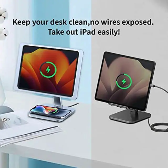 Alt view image 4 of 5 - EMONITA Magnetic Stand with Charging Case for iPad Pro 12.9" 3rd / 4th / 5th / 6th Gen. 18W USB C Fast Charging Cable Included, Foldable L Shape, Strong Magnets, 360 Rotation, 90 Tilt