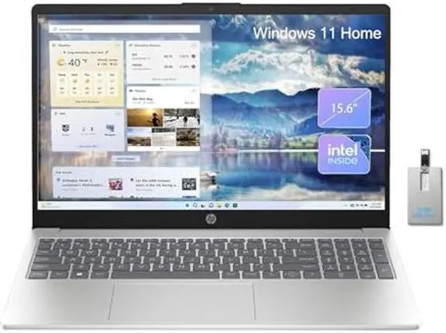 Main image of HP Laptops 15.6 inch HD Display, Windows 11 Laptop Computer for Students and Business, Intel Quad-Core Pentium N200 (Beat i5-8250U), 8GB RAM, 128GB Storage, Natural Silver,Alpacatec 32GB USB Card