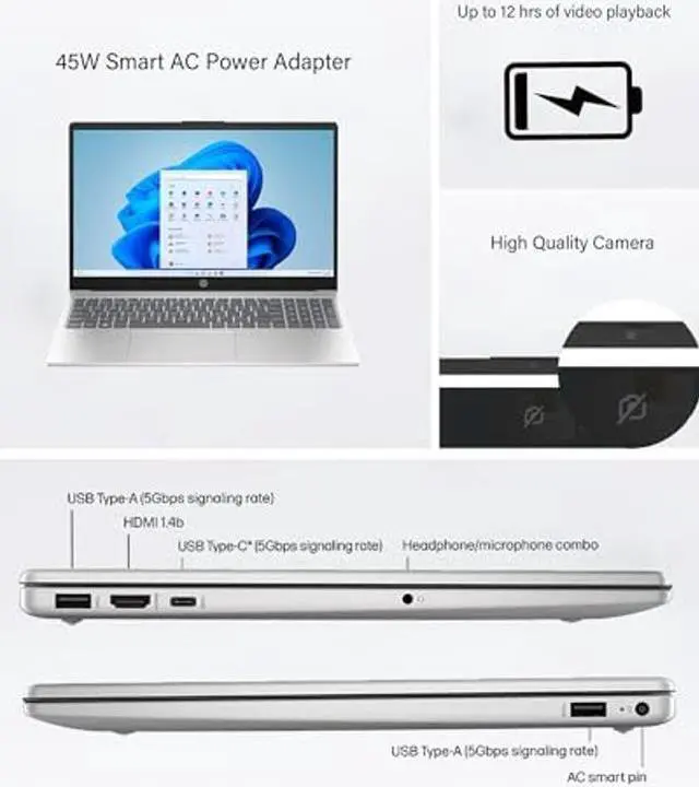 Alt view image 4 of 4 - HP Laptops 15.6 inch HD Display, Windows 11 Laptop Computer for Students and Business, Intel Quad-Core Pentium N200 (Beat i5-8250U), 8GB RAM, 128GB Storage, Natural Silver,Alpacatec 32GB USB Card