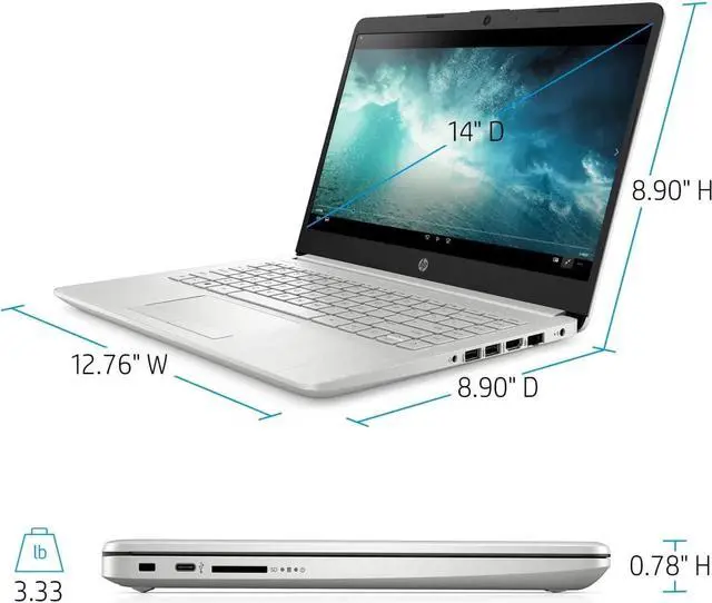 Alt view image 3 of 5 - HP 14" FHD Laptop, AMD Ryzen 3-3250U, 8GB RAM 1TB HDD + 512GB SSD, Ethernet, USB-A&C, Webcam, WiFi, Bluetooth, HDMI, Fast Charge Silver, Windows 11, ABYS Mouse Pad