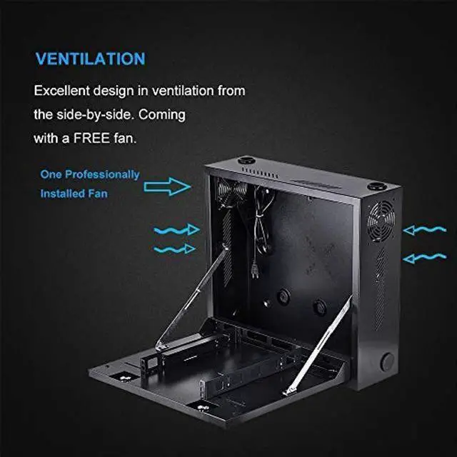Alt view image 4 of 5 - Kenuco Heavy Duty 16 Gauge Steel DVR Security Lockbox with Fan and Swing Open Top (18'' x 18'' x 5'' Black)