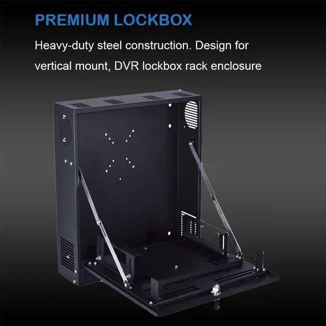 Alt view image 5 of 5 - Kenuco Heavy Duty 16 Gauge Steel DVR Security Lockbox with Fan and Swing Open Top (18'' x 18'' x 5'' Black)