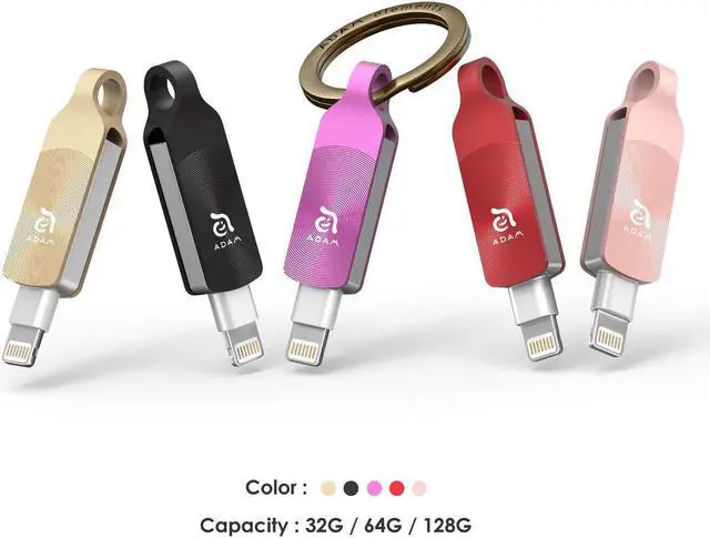Alt view image 3 of 5 - ADAM elements iKlips Duo+ 128GB MFi Certified Premium Flash Drive Compatible with iPad, iPhone (128GB, Glamour Gold)