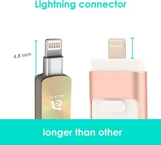 Alt view image 5 of 5 - ADAM elements iKlips Duo+ 128GB MFi Certified Premium Flash Drive Compatible with iPad, iPhone (128GB, Glamour Gold)