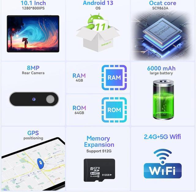 Alt view image 4 of 11 - JIMTAB Android 13 Tablets Octa-Core 10 inch 2 in 1 Android Tablet, 4GB+64GB Gaming Tablet with USB Adapter, Keyboard, Stylus, Tempered Film, GPS, WiFi, Bluetooth, Google Certificated Tablet (Black)