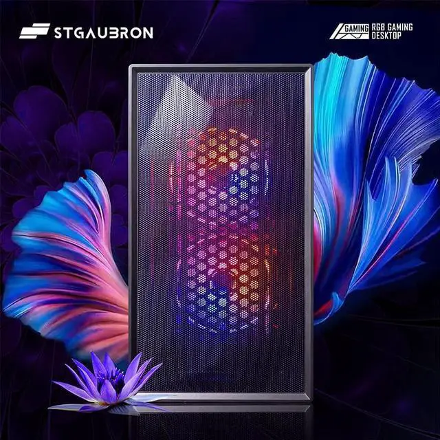 Alt view image 2 of 5 - STGAubron Prebuilt Gaming PC Desktop, Radeon RX 550 4G, Intel Core i5 up to 3.7GHz, 16G RAM, 512G SSD, WiFi 6, BT 5.3, RGB Fan x2, Windows 11 Home