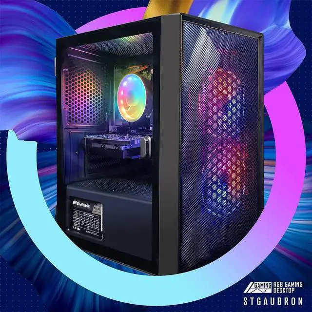 Alt view image 3 of 5 - STGAubron Prebuilt Gaming PC Desktop, Radeon RX 550 4G, Intel Core i5 up to 3.7GHz, 16G RAM, 512G SSD, WiFi 6, BT 5.3, RGB Fan x2, Windows 11 Home