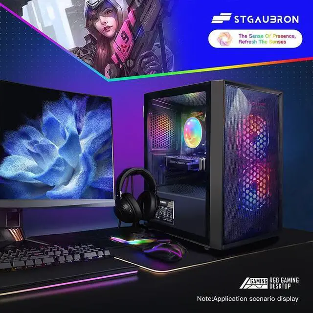 Alt view image 4 of 5 - STGAubron Prebuilt Gaming PC Desktop, Radeon RX 550 4G, Intel Core i5 up to 3.7GHz, 16G RAM, 512G SSD, WiFi 6, BT 5.3, RGB Fan x2, Windows 11 Home
