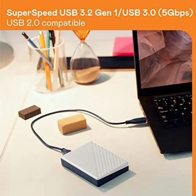 Alt view image 5 of 5 - Western Digital 5TB My Passport Portable External Hard Drive with password protection and auto backup software, White - Western DigitalBPKJ0050BWT-WESN