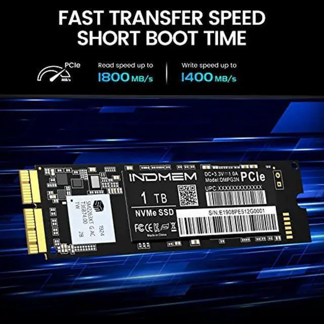 Alt view image 2 of 5 - INDMEM PCIe NVMe Gen3x4 SSD 1TB 3D TLC NAND Flash Hard Drive SSD Replacement for MacBook Air 2013-2017, MacBook Pro Retina 2013-2015, iMac 2013-2017, Mac Pro 2013, Mac Mini 2014 (1TB)
