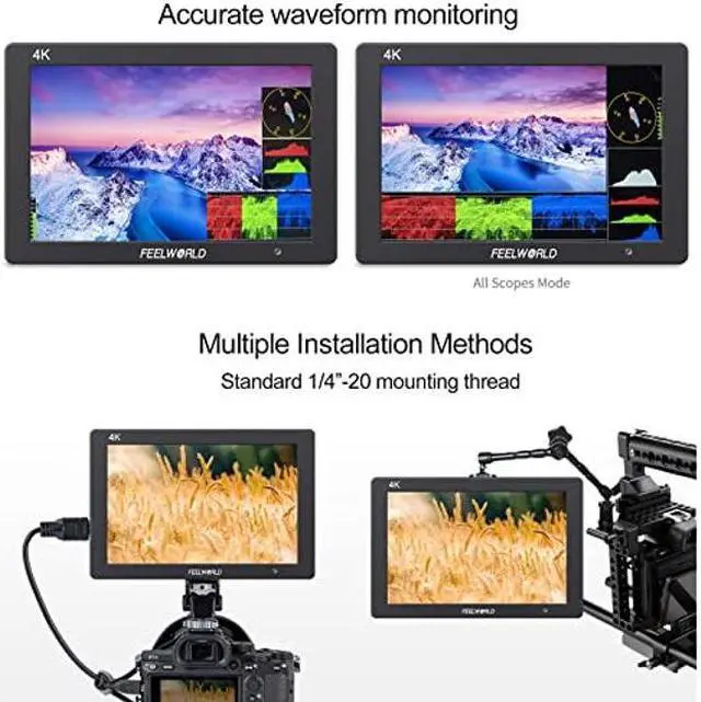 Alt view image 2 of 5 - FEELWORLD T7 Plus 7 Inch 3D LUT 4K HDMI Camera Field Monitor Video Assist Full HD 1920x1200 Solid Aluminum Housing DSLR Monitor with Waveform histogram vectorscope Peaking Focus False Colors