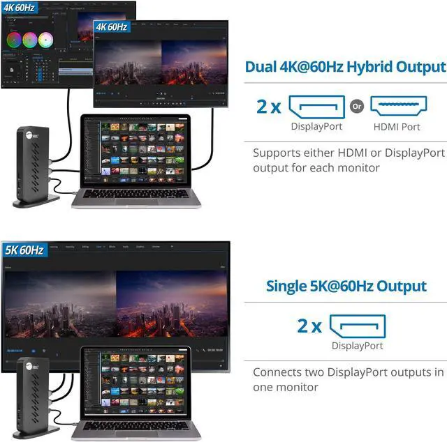 Alt view image 5 of 5 - SIIG USB-C and USB 3.0 Universal Laptop Docking Station - for M1/M2/M3 Pro&Max MacBook&Windows, Dual 4K Monitor DisplayPort + HDMI, 6X USB 5G, Ethernet, 3.5mm Headset, Vertical Design (JU-DK0H11-S1)