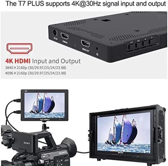 Alt view image 5 of 5 - FEELWORLD T7 Plus 7 Inch 3D LUT 4K HDMI Camera Field Monitor Video Assist Full HD 1920x1200 Solid Aluminum Housing DSLR Monitor with Waveform histogram vectorscope Peaking Focus False Colors