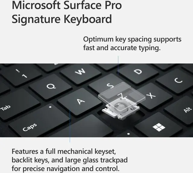 Alt view image 2 of 2 - Microsoft Surface Pro Signature Keyboard, Backlit Keys and Large Trackpad, Durable and Smooth Alcantara Material, Sapphire Colour, 10.01 x 12.53 x 0.7 inches