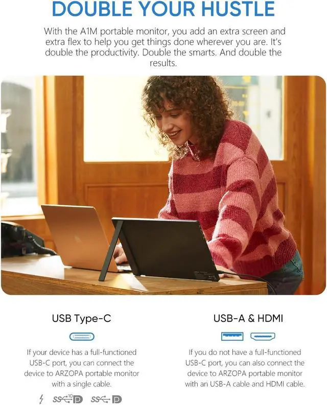 Alt view image 2 of 5 - ARZOPA Portable Monitor 17.3 Inch, 1080P FHD HDR IPS Kickstand Laptop Computer Monitor HDMI USB C External Screen with Dual Speakers for PC Mac Phone Xbox Switch PS5 -A1M