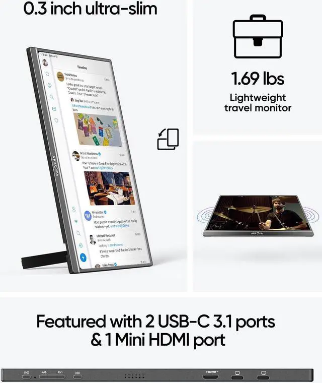 Alt view image 5 of 5 - ARZOPA Portable Monitor 17.3 Inch, 1080P FHD HDR IPS Kickstand Laptop Computer Monitor HDMI USB C External Screen with Dual Speakers for PC Mac Phone Xbox Switch PS5 -A1M