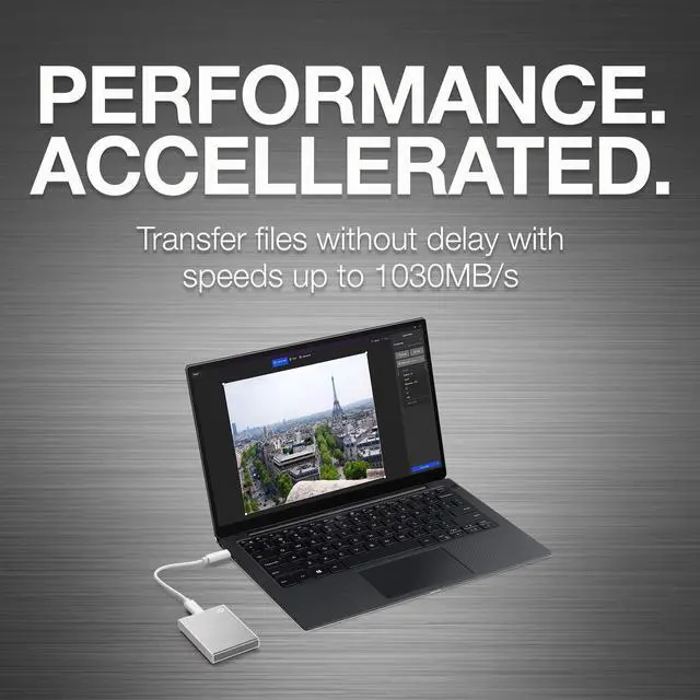 Alt view image 2 of 5 - Seagate One Touch SSD, 1TB, External SSD, USB 3.0, Silver, 1 year MylioCreate, 4 mo Adobe Creative Cloud Photography (STKG1000401)