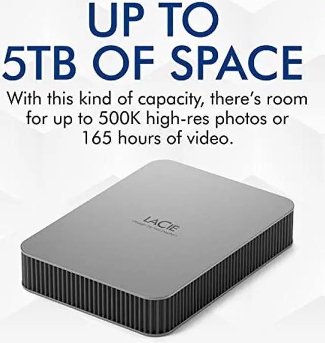Alt view image 2 of 5 - LaCie Mobile Drive 4TB External Hard Drive Portable HDD - Moon Silver, USB-C 3.2, for PC and Mac, Post-Consumer Recycled, with Adobe All Apps Plan and Rescue Services (STLP4000400)