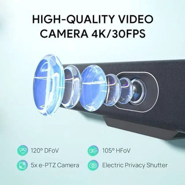 Alt view image 3 of 5 - Yealink UVC34 4K Conference Room Camera System All-in-One Video Conferencing System, Auto Framing, 120deg Wide Angle Webam with Microphone, Teams Certified Zoom Rooms Camera, PC Connected via USB-A
