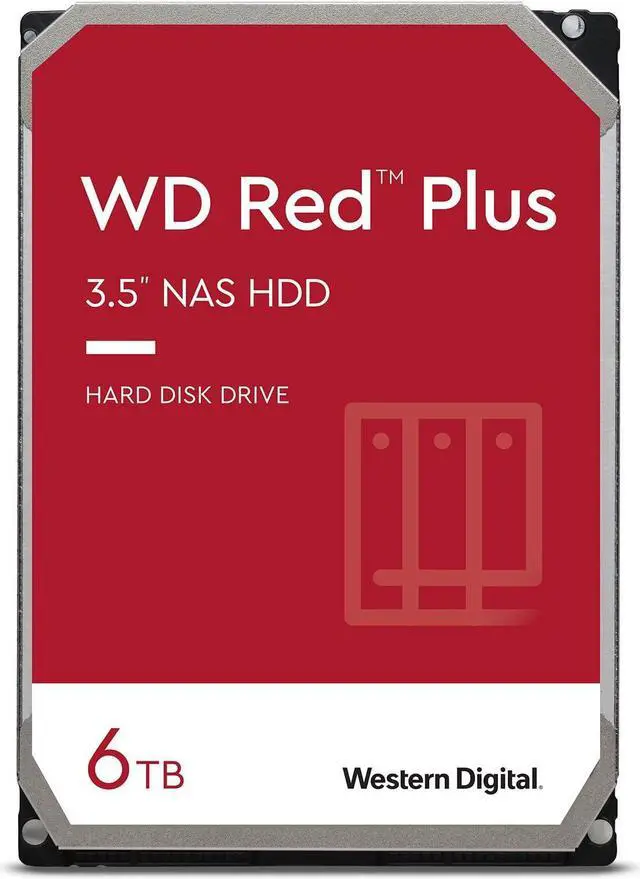 Main image of Western Digital 6TB WD Red Plus NAS Internal Hard Drive HDD - 5640 RPM, SATA 6 Gb/s, CMR, 128 MB Cache, 3.5" -WD60EFZX