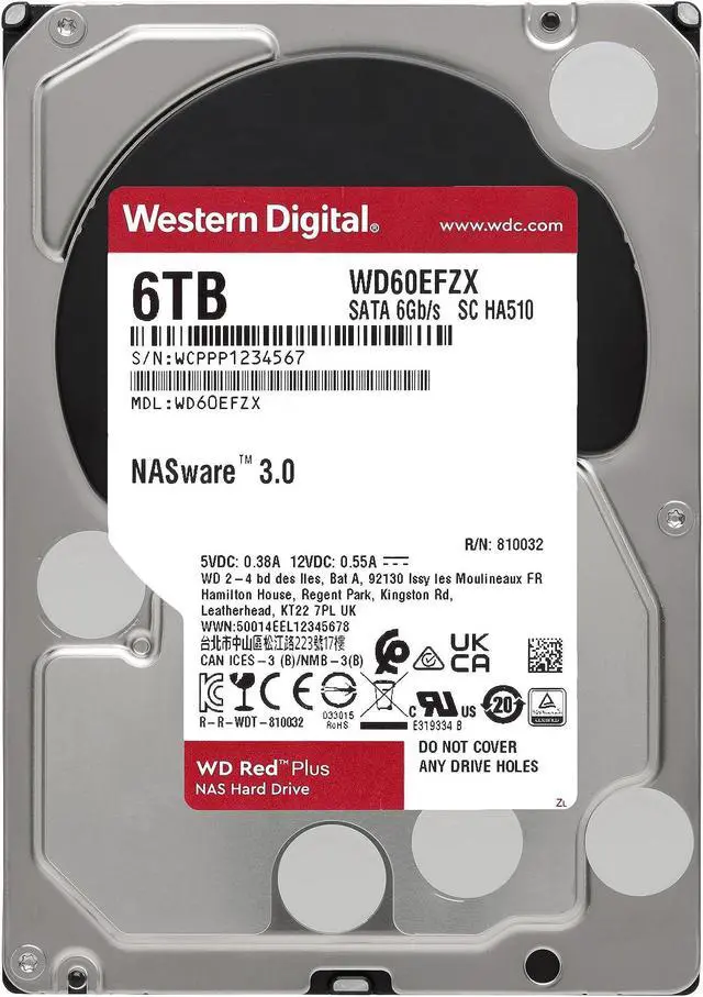 Alt view image 2 of 5 - Western Digital 6TB WD Red Plus NAS Internal Hard Drive HDD - 5640 RPM, SATA 6 Gb/s, CMR, 128 MB Cache, 3.5" -WD60EFZX
