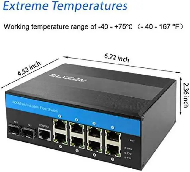 Alt view image 3 of 5 - Industrial Gigabit Ethernet L2 Managed Switch 8 X Gigabit Ports 2 X SFP Slots DIN-Rail Mount IP40 with Vlan Qos LACP STP/RSTP Management...