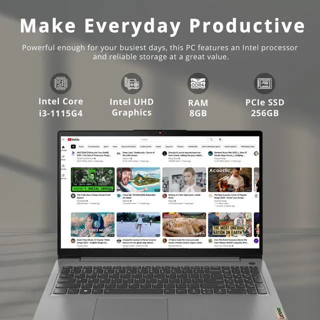 Alt view image 2 of 4 - Lenovo Ideapad 3i Business Laptop, 15.6" FHD Touch Display, Intel Core i3-1115G4, 8GB RAM, 256GB PCIe SSD, Intel UHD Graphics, Numeric Keypad, 720P HD Camera, WiFi 6, Windows 11, Grey, 32GB USB Card
