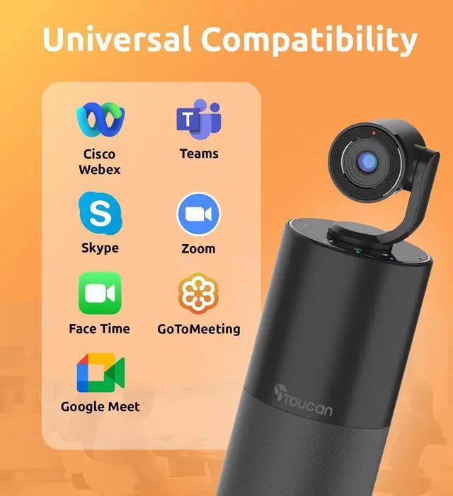 Alt view image 5 of 5 - TOUCAN Video Conference Camera with 4 Noise-Cancelling Mics, Speaker, Adjutable Camera, 1080p Detachable USB Webcam Plug and Play Works with Zoom, Microsoft Teams and More, for PC/Mac/Laptop