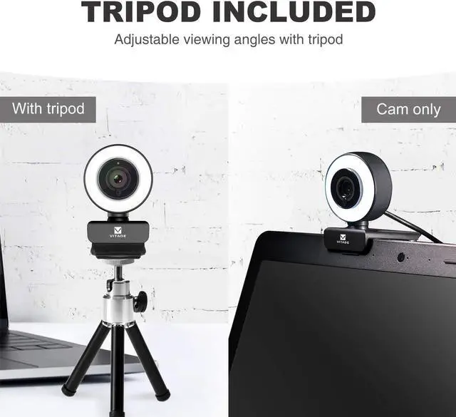 Alt view image 3 of 5 - VITADE Bundle 960A Webcam 1080P with Microphone & Ring Light (Tripod Included) 928A Webcam 1080P with Microphone & Cover (Tripod Included)