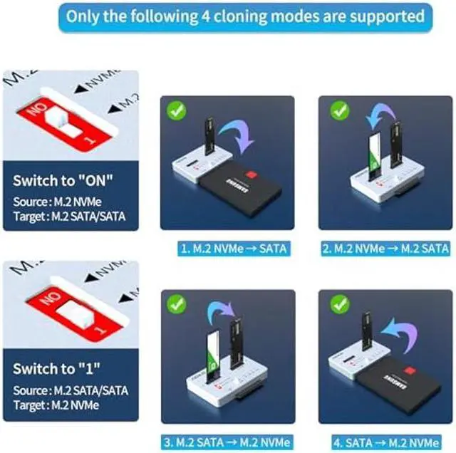 Alt view image 4 of 5 - AOKO M.2 Duplicator NVMe to SATA Docking Staion for M.2 PCIe NVMe/M.2 SATA and 2.5" /3.5" SATA SSD/HDD with Offline Cloning