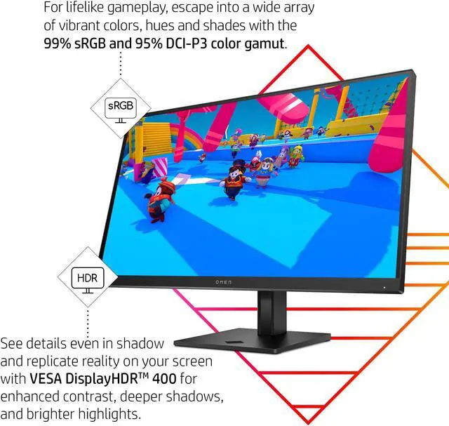 Alt view image 4 of 5 - HP OMEN 27k UHD 144Hz Gaming Monitor, 4K UHD Display (3840 x 2160), IPS Panel, 99% sRGB, 95% DCI-P3, 16:9, OMEN Gaming Hub, 27k (2023),Black