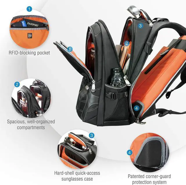 Alt view image 5 of 5 - EVERKI Concept 2 Professional Travel Laptop Backpack for Men & Women - Durable Computer Back Pack with Ballistic Nylon & Leather, Travel Friendly for 17.3 Inch Laptop Business Backpack (EKP133B) Black