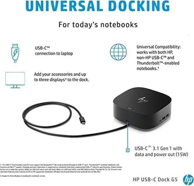 Alt view image 3 of 5 - HP USB-C Dock G5, Model Number: 26D32AA#ABL (Dock 2.0)