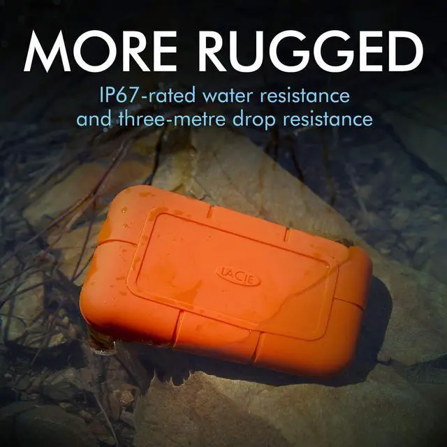 Alt view image 3 of 5 - LaCie Rugged SSD 4TB Solid State Drive -- USB-C USB 3.2 NVMe speeds up to 1050MB/s, IP67 Water Resistant, 3m Drop Resistant, Encryption, 5-Year Warranty with Data Recovery, 1 Mo Adobe CC (STHR4000800)