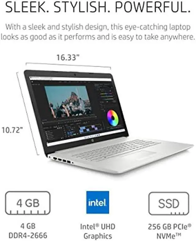 Alt view image 4 of 5 - HP 17 Laptop PC, 11 Generation Intel Core, 4 GB RAM, 256 GB SSD, UHD Graphics, 17.3" HD+ Display, Windows 11 Home, Wi-Fi & Bluetooth Combo, 7 Ports, Long Battery Life, HD Webcam (17-by4025nr, 2022)