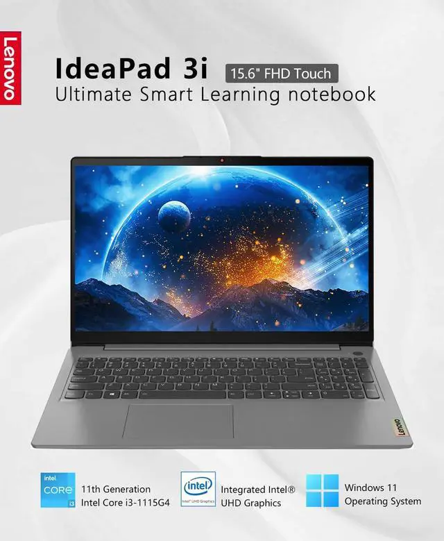 Alt view image 2 of 5 - Lenovo - 2023 - IdeaPad 3i - Essential Laptop Computer - Intel Core i3-1115G4 11th Gen - 15.6" FHD Touchscreen Display - 20GB Memory - 1TB Storage - Windows 11 - Arctic Grey - W/GaLiMu