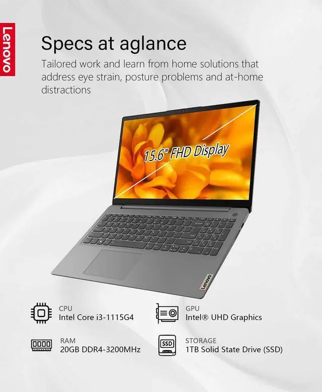 Alt view image 4 of 5 - Lenovo - 2023 - IdeaPad 3i - Essential Laptop Computer - Intel Core i3-1115G4 11th Gen - 15.6" FHD Touchscreen Display - 20GB Memory - 1TB Storage - Windows 11 - Arctic Grey - W/GaLiMu
