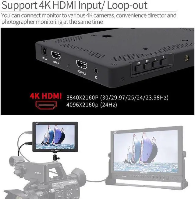 Alt view image 3 of 5 - FEELWORLD T7 7 Inch DSLR On Camera Field Monitor Video Assist Full HD 1920x1200 4K HDMI Input Output with Peaking Focus Rugged Aluminum Housing