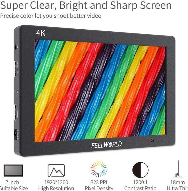 Alt view image 5 of 5 - FEELWORLD T7 7 Inch DSLR On Camera Field Monitor Video Assist Full HD 1920x1200 4K HDMI Input Output with Peaking Focus Rugged Aluminum Housing