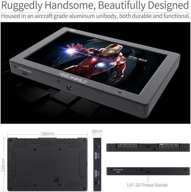 Alt view image 4 of 5 - FEELWORLD T7 7 Inch DSLR On Camera Field Monitor Video Assist Full HD 1920x1200 4K HDMI Input Output with Peaking Focus Rugged Aluminum Housing